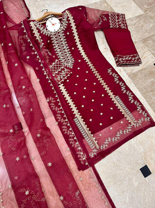 3 pieces suit for women with Embroidered Dupatta